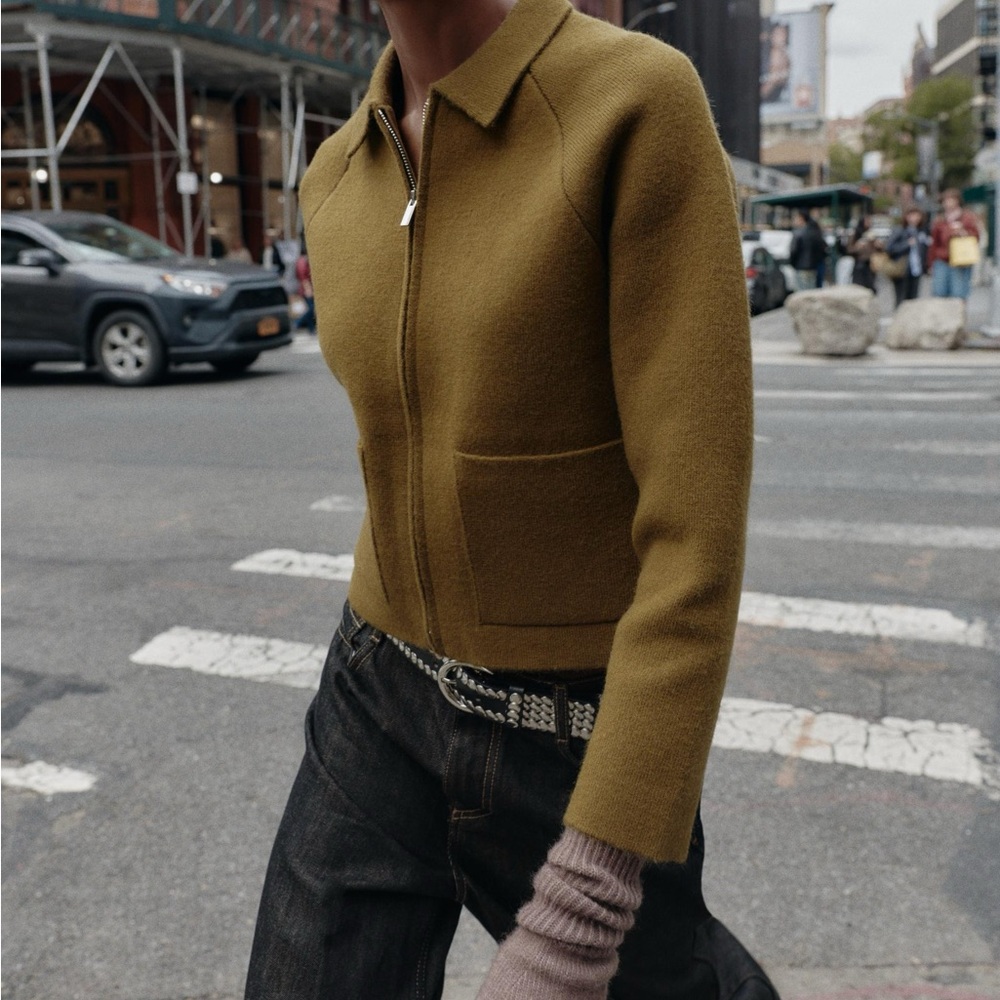 ZARA ZIP-UP CARDIGAN OLIVE GREEN MEDIUM - Picture 3 of 10